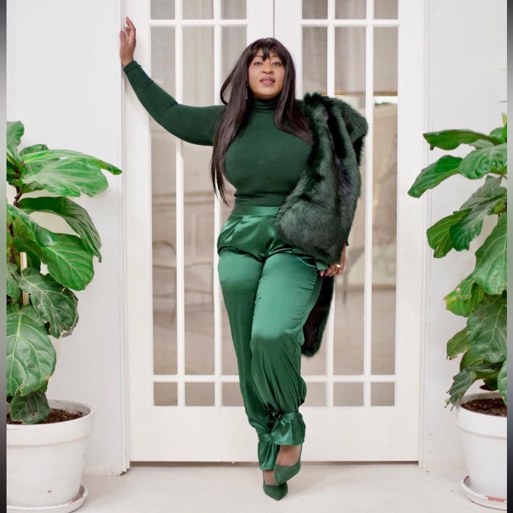 Green satin pants XL